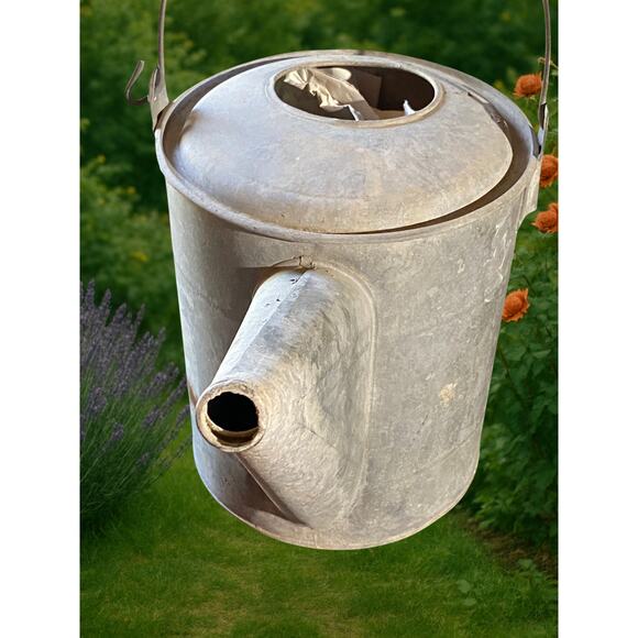 Vintage Galvanized Metal Watering Can – Large Farmhouse Garden Decor Rustic Grey - Picture 13 of 13